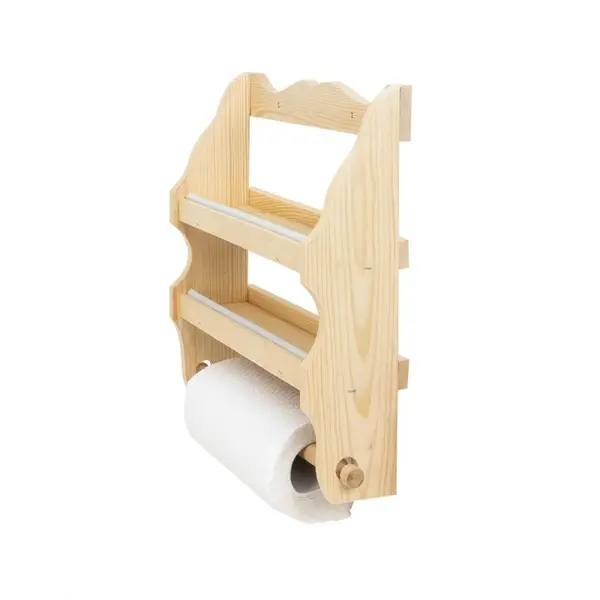 Suport pentru Folie Alimentara si Prosoape de Bucatarie, din Lemn de Brad, 37 x 33 cm