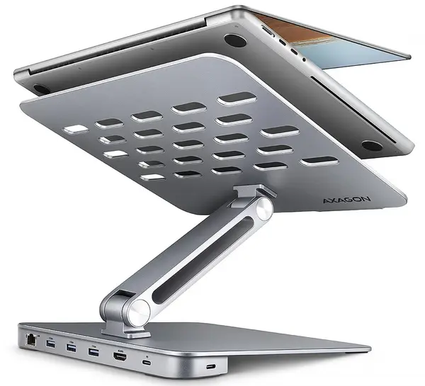 Suport pentru laptop și hub AXAGON - HMC-STND, 10-16'', 7 porturi, argintiu