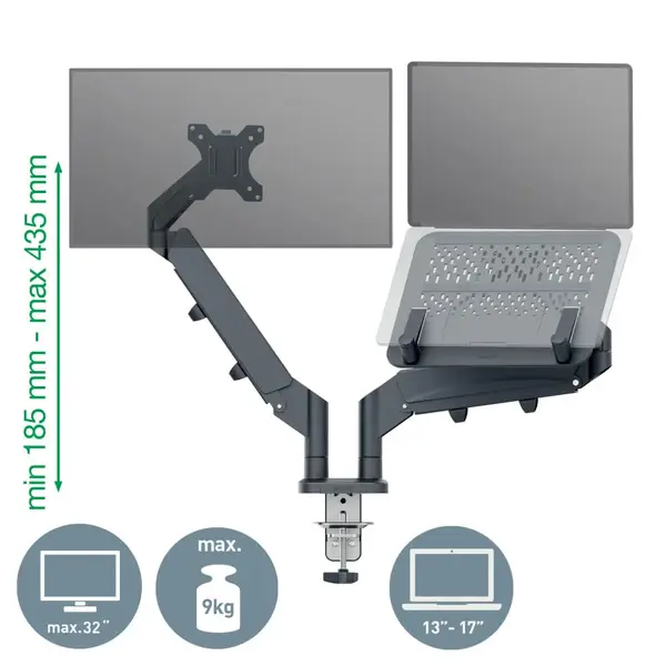 Suport pentru monitor Leitz Ergo 2 brate ajustabile extensibile suport pentru laptop Suport pentru monitor Leitz Ergo 2 brate ajustabile extensibile suport pentru laptop gri carbune