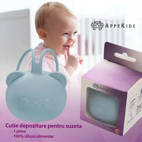 Suport pentru suzeta din silicon AppeKids The Little Bear Aqua Blue