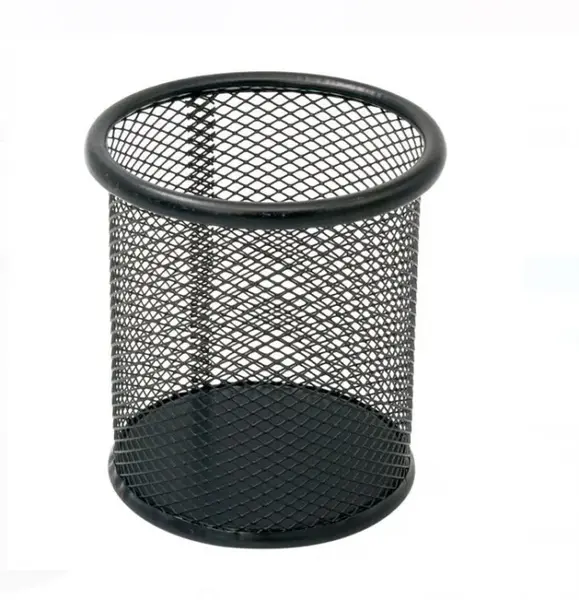 Suport rotund metalic pentru creioane si pixuri,Negru,9x10 cm