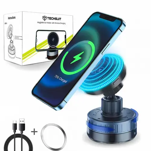 Suport si Incarcator Auto Wireless Techsuit HOLD253, 15W, 1.67A (Negru)