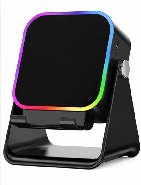 Suport telefon cu boxa Bluetooth incarcare Wireless baterie 5000mAh iluminare RGB 8 moduri