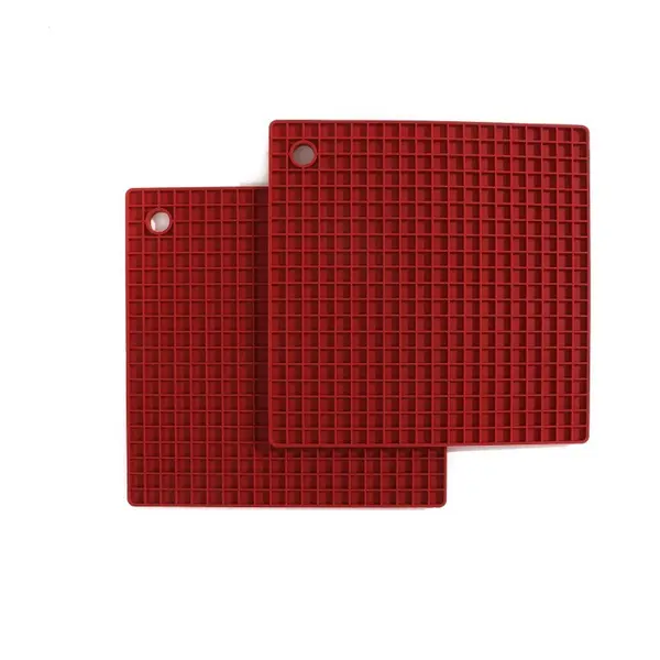 Suport Termoizolant din Silicon, Rosu, Patrat, pentru Vase Fierbinti, Grunberg, 2 Bucati