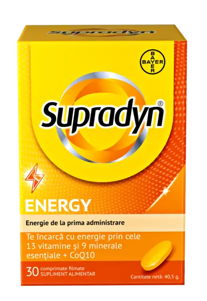 Supradyn Energy Multivitamine Complex de Vitamina B - Coenzima Q10 - 13 Vitamine – Boost de energie 30 comprimate filmate