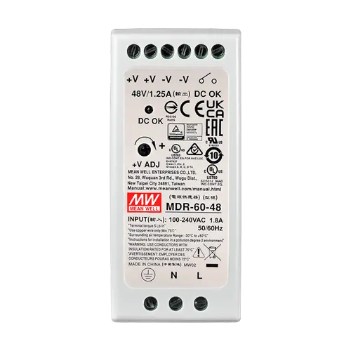 Sursa de alimentare in comutatie, 48V/1.25A, 60W, sina DIN - MEAN WELL MDR-60-48