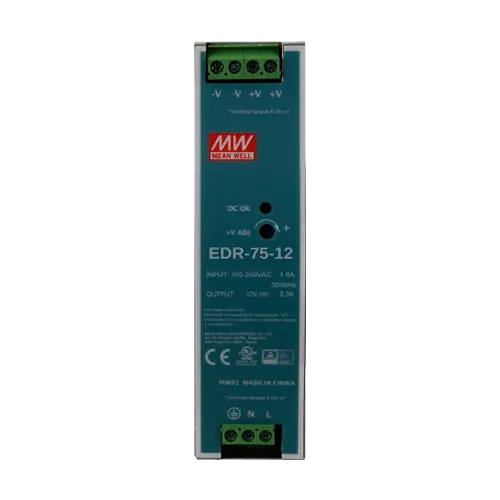 Sursă de alimentare în comutație pe șină DIN, 12V / 6.3A, 75.6W, MEAN WELL EDR-75-12