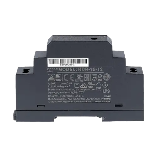 Sursă de alimentare în comutație pentru șină DIN, 12V / 1.25A (15W), MEAN WELL HDR-15-12