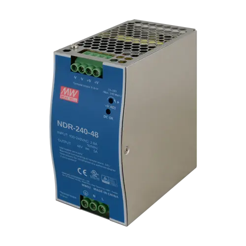 Sursă de alimentare în comutație pentru șină DIN, 48V / 5A / 240W, carcasă metalică, MEAN WELL NDR-240-48