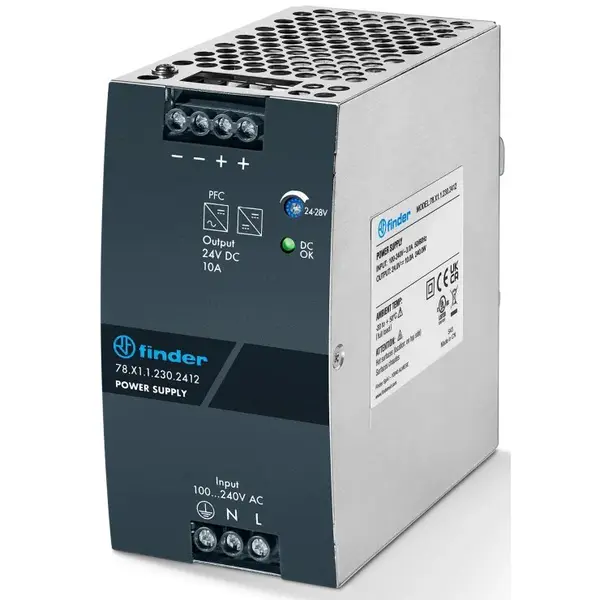 Sursa de alimentare modulara, Finder 78.X1.1.230.2412, 100-240VCA, 10A, 240W, 24VCC