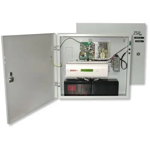 Sursa de alimentare pentru sisteme de detectie incendiu 24V/2.5A in cutie metalica Merawex ZSP100-2.5A-18, loc pentru 2 acumulatori 12V/18Ah, Tensiune de intrare: 100/230VAC
