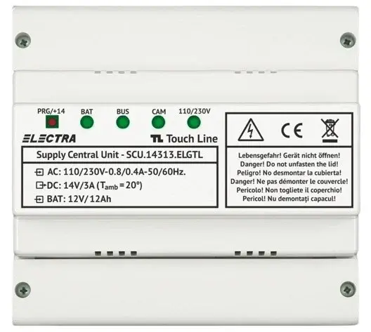 Sursa de alimentare pentru videointerfon Electra, multi-familial, 14V, carcasa ABS, montaj sina DIN, SCU.14313.ELGTL