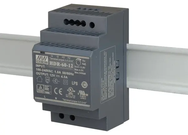 Sursa de alimentare ultra slim, 12V, 4.5A, montaj pe sina DIN, HDR-60-12