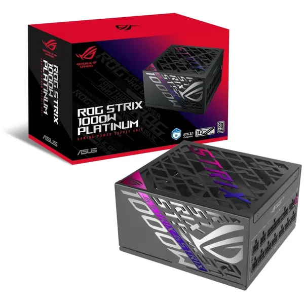 Sursa PC Gaming ASUS ROG STRIX 1000W, 80+ Platinum, full modulara, iluminare RGB, performanta high-end, negru, 90YE00W1-B0NA00 1000 W, Negru