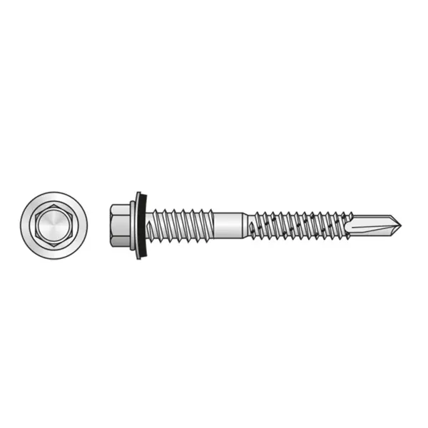 Surub cu Capacitate Mare de Gaurire pentru Panouri Sandwich + Saiba 16mm, Otel, Zincat, 5.5 / 6.3 x 75