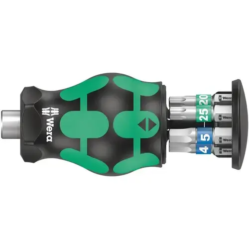 Surubelnita cu magazie pentru 6 biti, Wera, de 1/4 inchKraftform Kompakt Stubby 3, biti: Torx si Hex-plus.