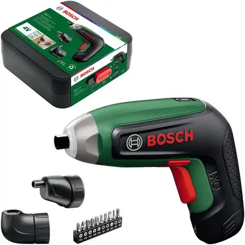 Surubelnita pe acumulator Set Bosch IXO 8, 06039G4001, Li-Ion 4V, 2.0Ah, 3/6.5Nm, iluminare led, 10 biti, adaptor excentric, adaptor unghiular, caseta de depozitare, conector micro USB