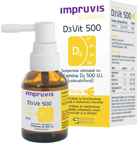 Suspensie uleioasa cu Vitamina D3 D3Vit 500, 20ml, Pharma Brands