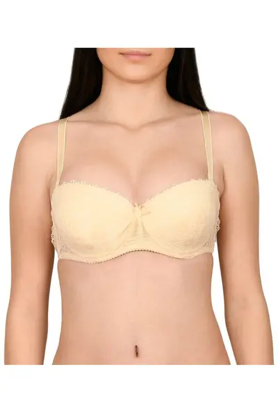 Sutien balconet cu cupe buretate, Lemila, bej (Marime cupa: 70B)