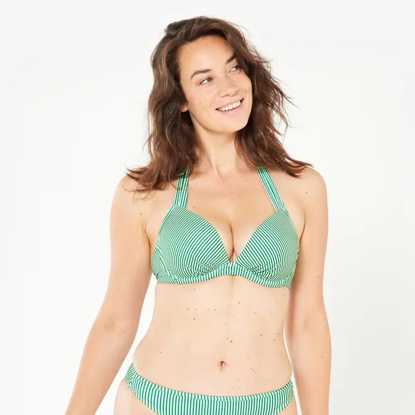 Sutien de baie push up dungi Elena Verde și alb Damă
