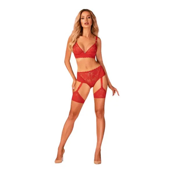 Sutien sexy OBSESSIVE Belovya, cupe întărite pentru suport, bretele late, reglabile, cu accesorii argintii, culoare roșu, mărime XS/S