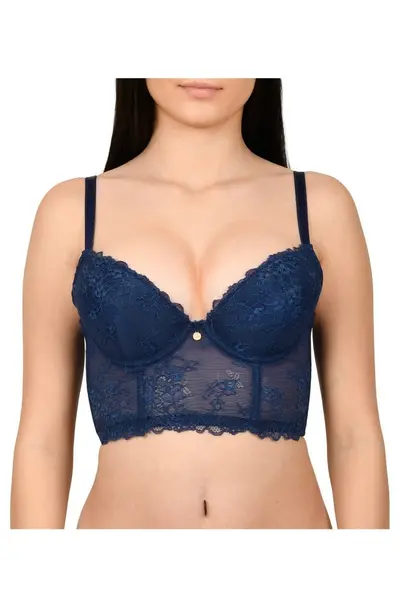 Sutien tip corset, din dantela, Lemila, bleumarin (Marime cupa: 80B)