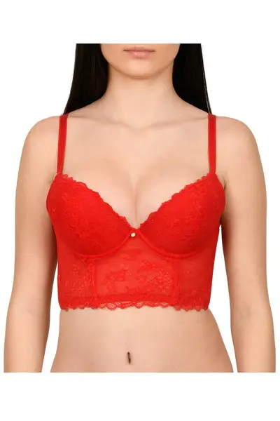 Sutien tip corset, din dantela, Lemila, rosu (Marime cupa: 80B)