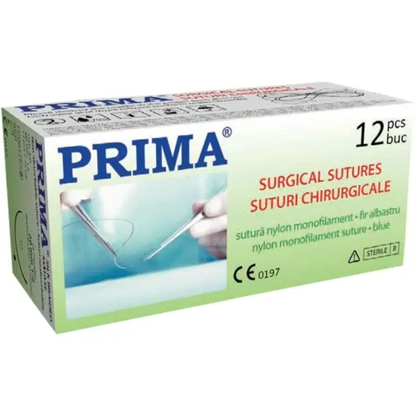 Sutura Neresorbabila din Nylon, USP 3/0, 75 cm, Ac Rotund 1/2 20 mm, pentru Proceduri Generale, Prima