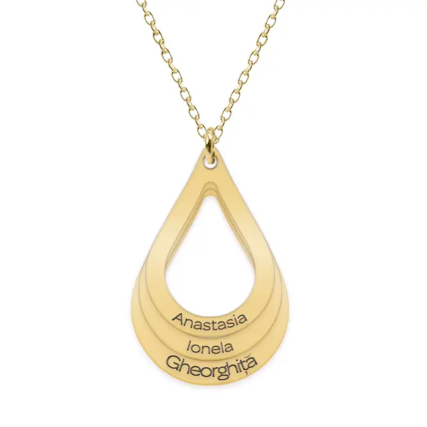 Suze - Colier personalizat lacrimi si nume din argint 925 placat cu aur galben 24K