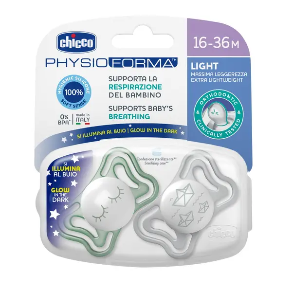 Suzeta Chicco PhysioForma Light Glow, 2bucati, unisex, 16-36luni