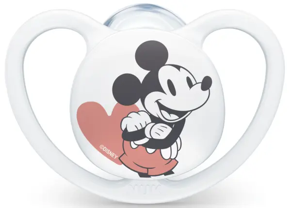 Suzetă din silicon Nuk - Space Mickey, 0-6 m, alb, cu cutie