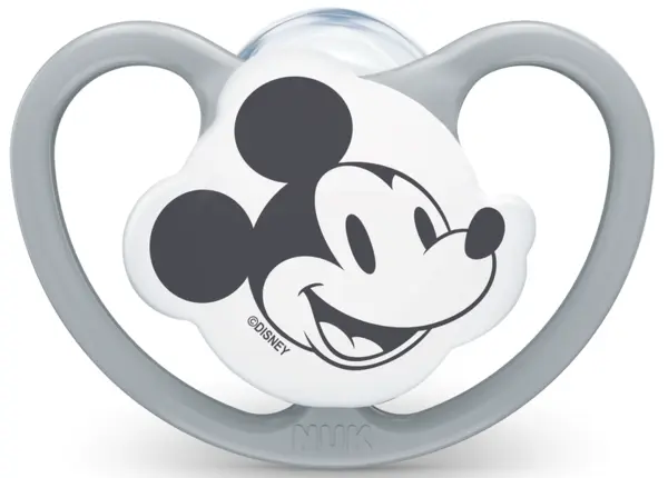 Suzetă din silicon Nuk - Space Mickey, 0-6 m, gri, cu cutie