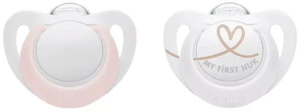 Suzetă din silicon NUK - Star, 0-6 luni, pentru fete, 2 buc
