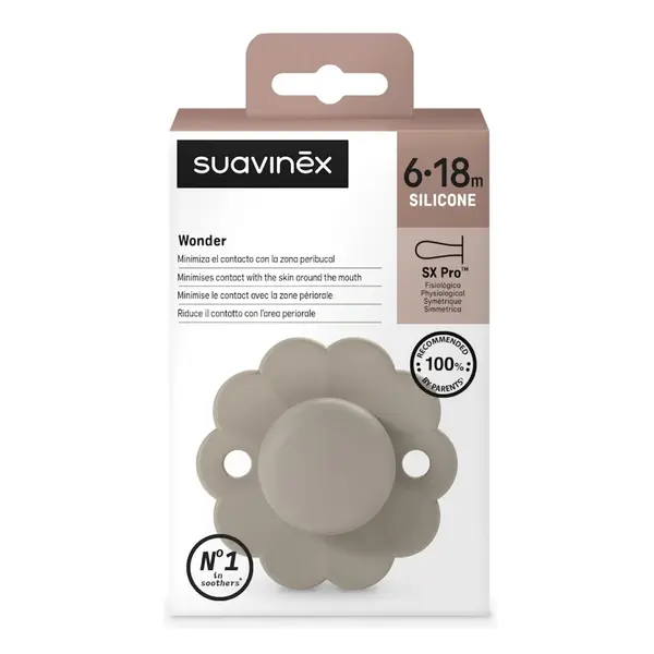 Suzeta fiziologica din silicon Wonder, 6-18 luni, gri, 1 bucata, Suavinex