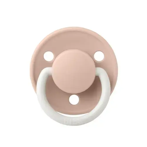Suzeta fosforescenta De Lux Glow Latex, tetina rotunda, 6 luni + Blush, BIBS