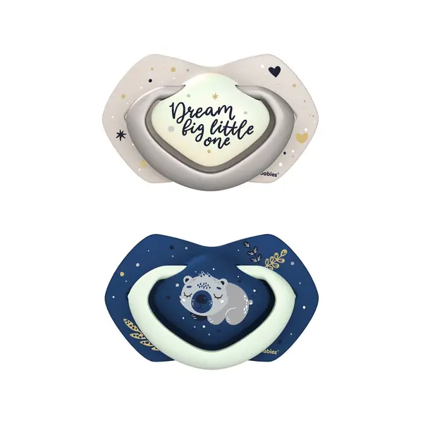 Suzeta simetrica fosforescenta din silicon 22/659 Blu Sleepy Koala 6-18 luni, 2 bucati, Canpol babies