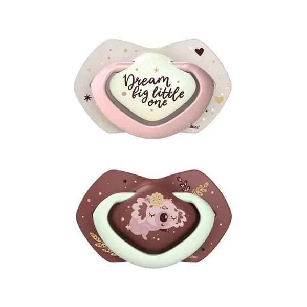 Suzeta simetrica fosforescenta din silicon 22/659 Pin Sleepy Koala 6-18 luni, 2 bucati, Canpol babies