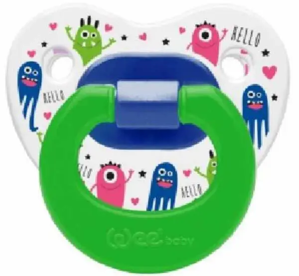 Suzetă Wee Baby - Patterned, 18+ luni, Cu monștri, verde