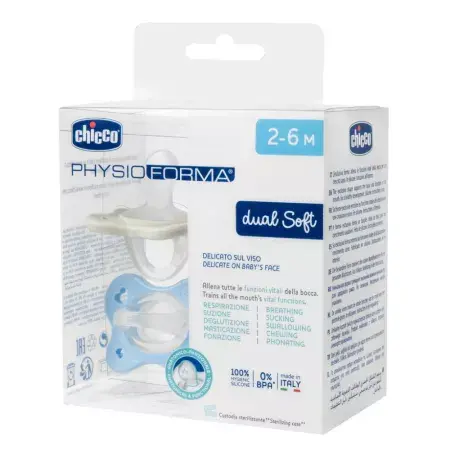 Suzete anatomice PhysioForma Dual Soft Bleu 2-6 luni, 2 bucati, Chicco