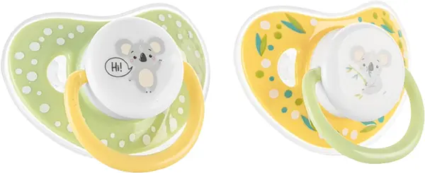 Suzete din silicon Lorelli Baby Care - cu capac, 6 luni+, 2 bucăți, galben/verde