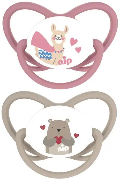 Suzete din silicon NIP - Butterfly, Lama și ursuleț, 16-32 luni, 2 bucăți