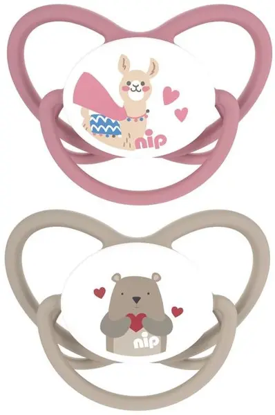 Suzete din silicon NIP - Butterfly, Lama și ursuleț, 5-18 luni, 2 bucăți