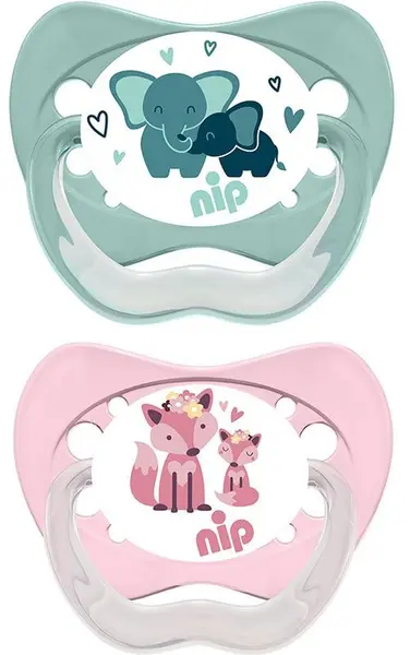 Suzete din silicon NIP - Family, Elefant și vulpe, 0-6 м, 2 bucăți