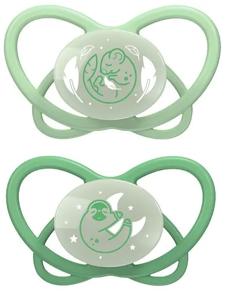 Suzete din silicon NIP Green - Night, 16-32 m, 2 buc, verde