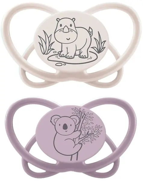 Suzete din silicon NIP My Butterfly Green - Rinocer alb și koala, 16-32 luni, 2 bucăți