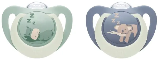 Suzete din silicon NUK First Choice - Night, 0-6 luni, 2 buc, hipopotam/koala