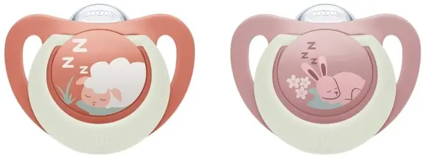 Suzete din silicon NUK First Choice - Night, 18 luni+, 2 buc, iepure/oaie