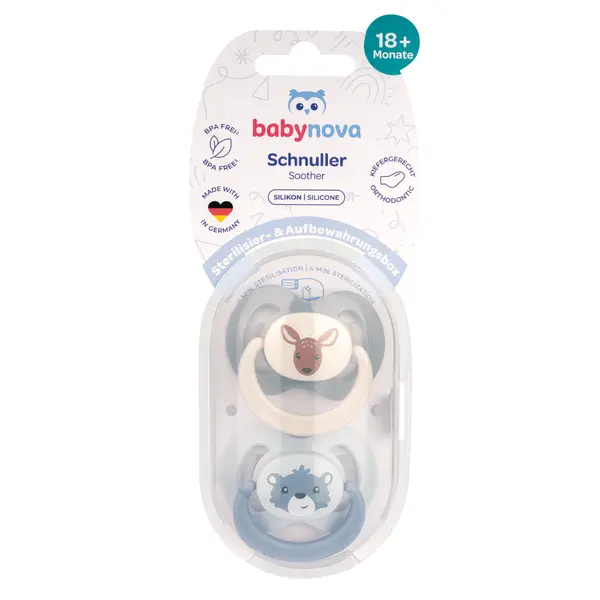 Suzete multicolore cu inel Talia 3 + Steribox, 2 bucati, Baby Nova