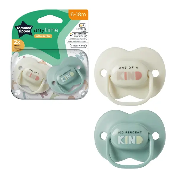 Suzete ortodontice Anytime, 6-18 luni, Verde/alb, 2 bucati, Tommee Tippee