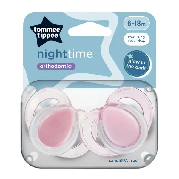 Suzete ortodontice Night Time, 6-18 luni, 2 bucati, roz, Tommee Tippee